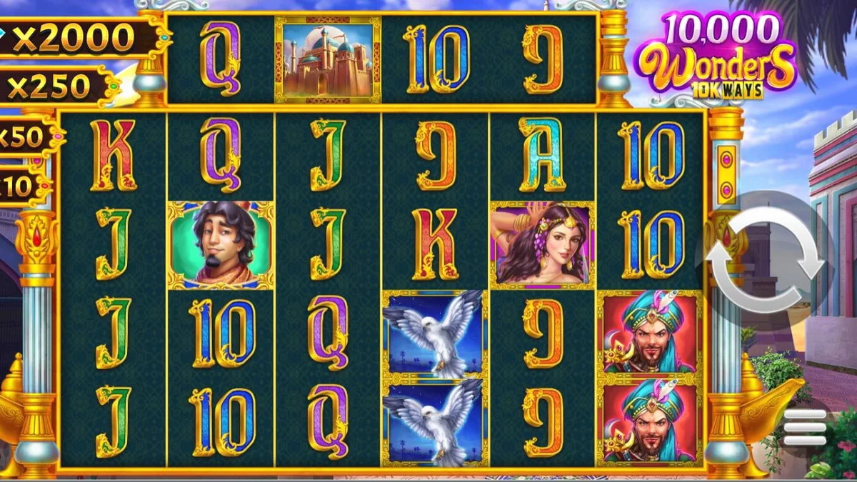 Tampilan visual slot 10,000 Wonders Big Bang dengan nuansa Arabian